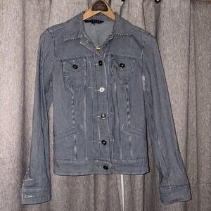 Baccini Navy‎ Blue Striped Jacket Shirt